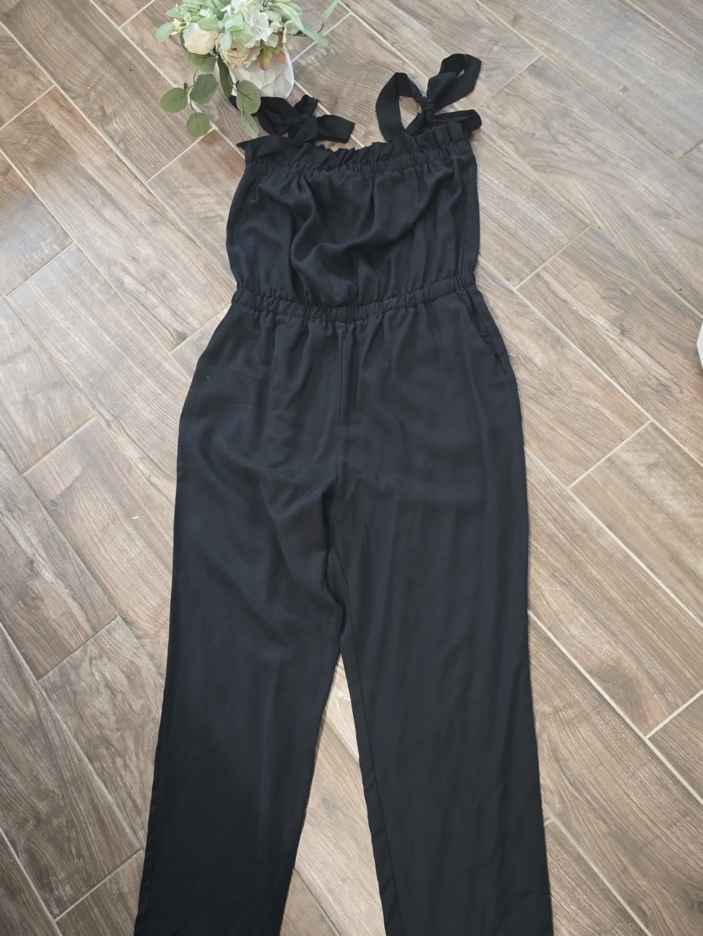 H&M Black Tie-Shoulder Wide-Leg Jumpsuit